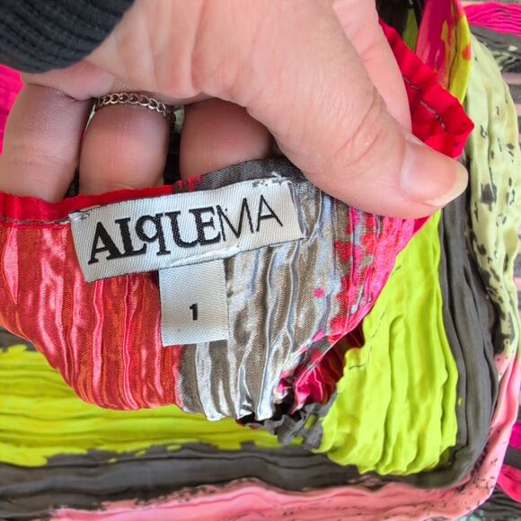 Alquema Women's Crinkle Dress Size 1 Medium Multicolor Art to Wear Artsy $325 - Picture 5 of 9